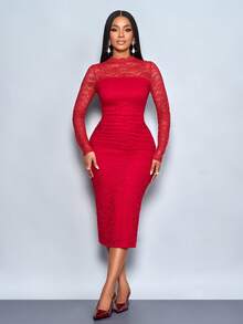 SOLERSUN 性感优雅简约花卉印花春秋女装 - 紅色 - 查看 6