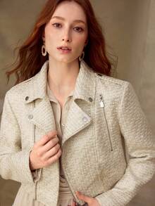 MOTF PREMIUM WOMEN'S SHORT BIKER JACKET, SPRING/SUMMER - Apricot - View 1