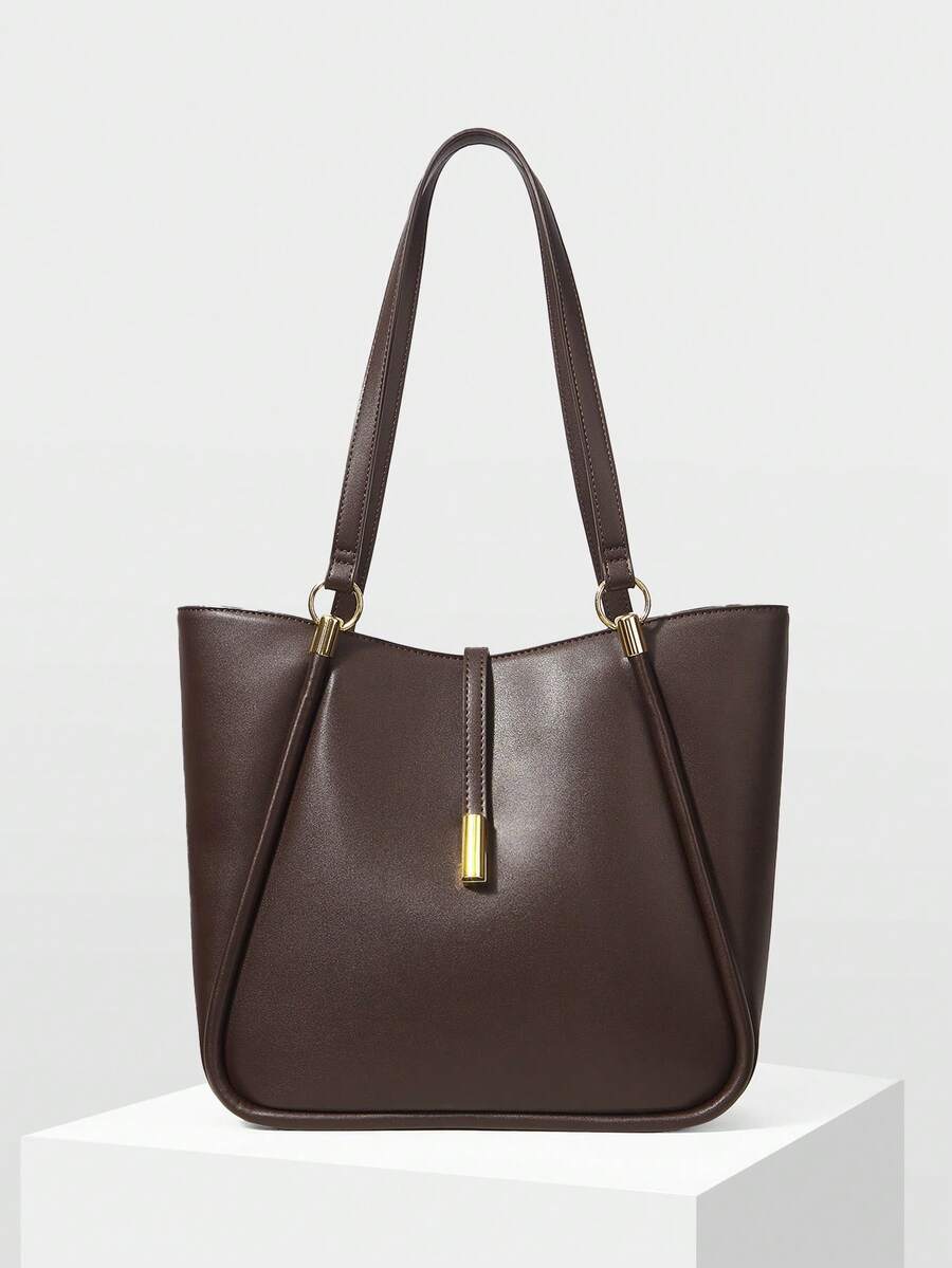 MOTF PREMIUM WOMEN PU LEATHER IRONMONGERY DETAIL TOTE BAG