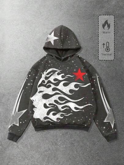 Street Life هودي كاجوال بأكمام طويلة مطبوع عليه نجمة خماسية للمراهقين