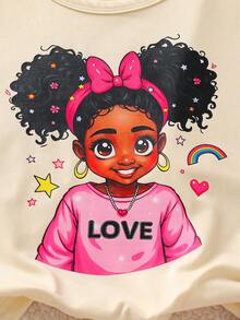 Sparklyn 3pcs/Set Tween Girls' Fashionable Cartoon Graphic Tank Tops - Apricot - View 4