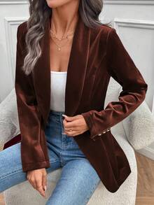 EMERY ROSE Women's Elegant Solid Color Velvet Blazer - Brown - View 6