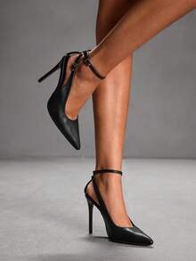 CUCCOO SZL Women's Pointed Toe Buckle Design Everyday Versatile Fashion High Heels For Christmas - Black - View 1