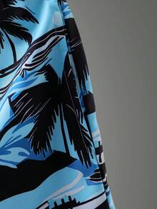 青少年男孩深色系印花舒适运动短裤 - 藍色 - 查看 5