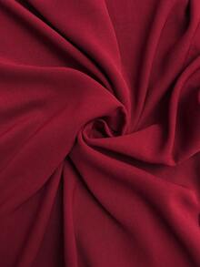 Vionelle Elegant Plus Size Burgundy Tie Neck Woven Fabric Raglan Extra-Long Sleeve Blouse Top - Burgundy - View 7