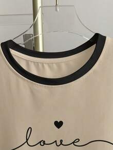 Resyla Kaos Wanita Ukuran Besar Kasual Serbaguna Leher Bulat Lengan Pendek - Khaki - View 3