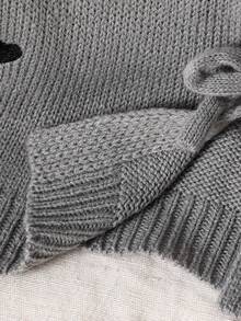 SHEIN 女童针织毛衣，蝴蝶结装饰，可爱休闲，柔软舒适，百搭，适合居家、聚会和假日穿着 - 淺灰色 - 查看 8