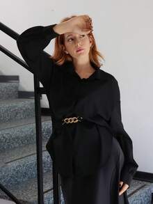 SILVIA DI SANTO 女士金属装饰长灯笼袖长衬衫，优雅时尚 - 黑色 - 查看 4