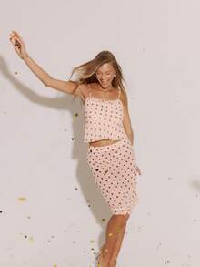 Aralina 圣诞派对度假复古波点荷叶边细肩带修身优雅度假上衣女式外出上衣及圣诞节派对新年装 - 彩色 - 查看 12