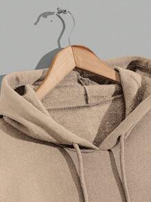 Plus Size 100% Cotton Men's Smile Embroidered Fitted Hoodie - Beige - View 5
