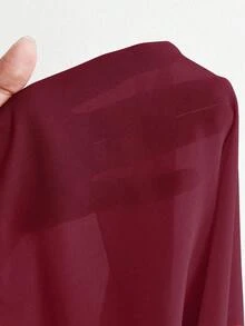 Viva Relle 大码女士优雅浪漫奢华宴会派对婚礼宾客雪纺灯笼袖圆领钻石装饰飘逸长裙（随机水钻装饰） - 酒紅色 - 查看 7