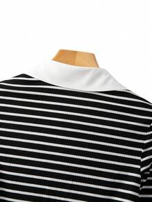 Chiquease 女士二合一黑白条纹喇叭袖休闲T恤，适合冬季、夏季、春季、情人节、浪漫约会、海滩、婚礼、生日、郊游、优雅休闲装、度假、毕业季及其他场合。 - 黑與白 - 查看 7