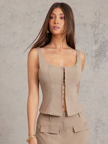 L'Amorae Áo corset cạp trễ sọc dọc cho nữ, trang phục công sở thường ngày của giới nhà giàu - Nhiều màu - Xem 1