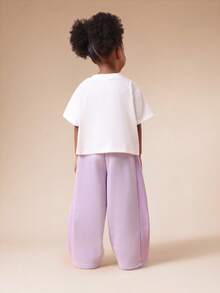 SUMWON Star Detail Wide Leg Jogger Set With Graphic T-Shirt Casual Comfortable Co-Ord Outfit For Everyday Wear Vacation - Purple - View 2