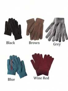 1 Pair Unisex Winter Warm Cold-Proof Fleece Knitted Hand Warmers Black Gloves Full Finger Knitted Gloves Women Men Thicken Warm Outdoor Cycling Gloves - Multicolor - View 3