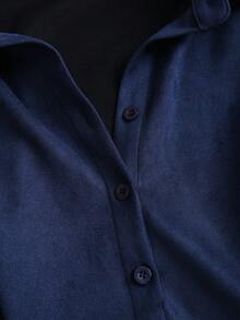 Sweetra Gaun Mini A-Line Wanita Model Terbaru Musim Semi/Gugur, Cocok untuk Jalan-jalan, Liburan, Perjalanan, dan Gaya Kuliah, Terbuat dari Kain Suede Warna Polos dengan Desain Lipit di Pinggang. - Navy Blue - View 5