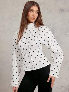 L'Amorae 女士波点肩部细节飞行员夹克 - 黑與白 - 查看 5