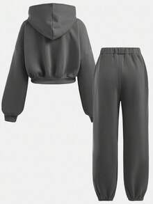 SHEIN Set de 2 piezas de sudadera y pantalón de chándal con estampado de letras de manga larga y cuello redondo para adolescentes - Gris - Ver 3