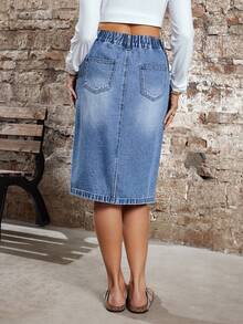 EMERY ROSE 女士高腰口袋直筒宽松休闲牛仔裙 - 藍色 - 查看 2