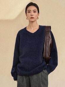 Dazy-Less Women's Loose Fit All-Match Pullover Sweater, Fashion Casual, Suitable For Autumn And Winter, Blue