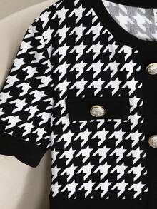 SHEIN Gaun Rajut Kasual Modis Serbaguna untuk Anak Perempuan Remaja, Motif Patchwork Huruf dan Logo, dengan Ikat Pinggang, Cocok untuk Akhir Pekan, Jalan-jalan Santai, dan Kembali ke Sekolah. - Khaki - View 6
