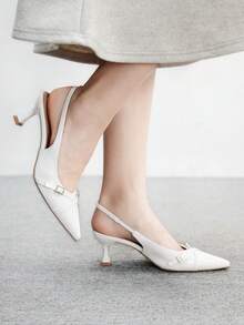 CUCCOO BIZCHIC Women's Pointed Toe Stiletto Heel White Backstrap High Heel Pumps, Slingback Dress Shoes For Outdoor, Commute, Party, Banquet, Office Wear Valentine's Day Spring Shoes - White - View 7