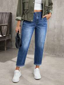 EMERY ROSE Women's Pocket Button Casual Versatile Commuter Jeans - Blue - View 5