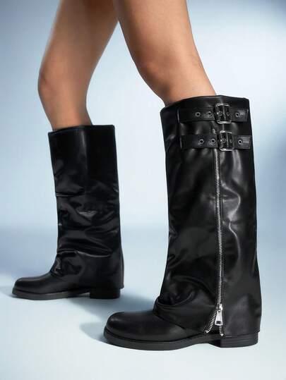 Sugerpunk Casual Solid Color Thick Sole Women Knee-High Boots For Christmas