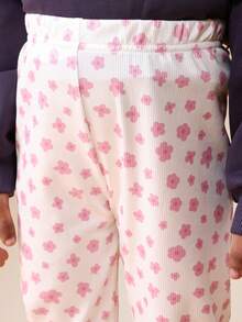 SUMWON Girls Ruffle Sleeve Sweatshirt And Polka Dot Leggings Coordinated Two Piece Set With Happy Days Text Print Vacation - Dark Grey - View 6