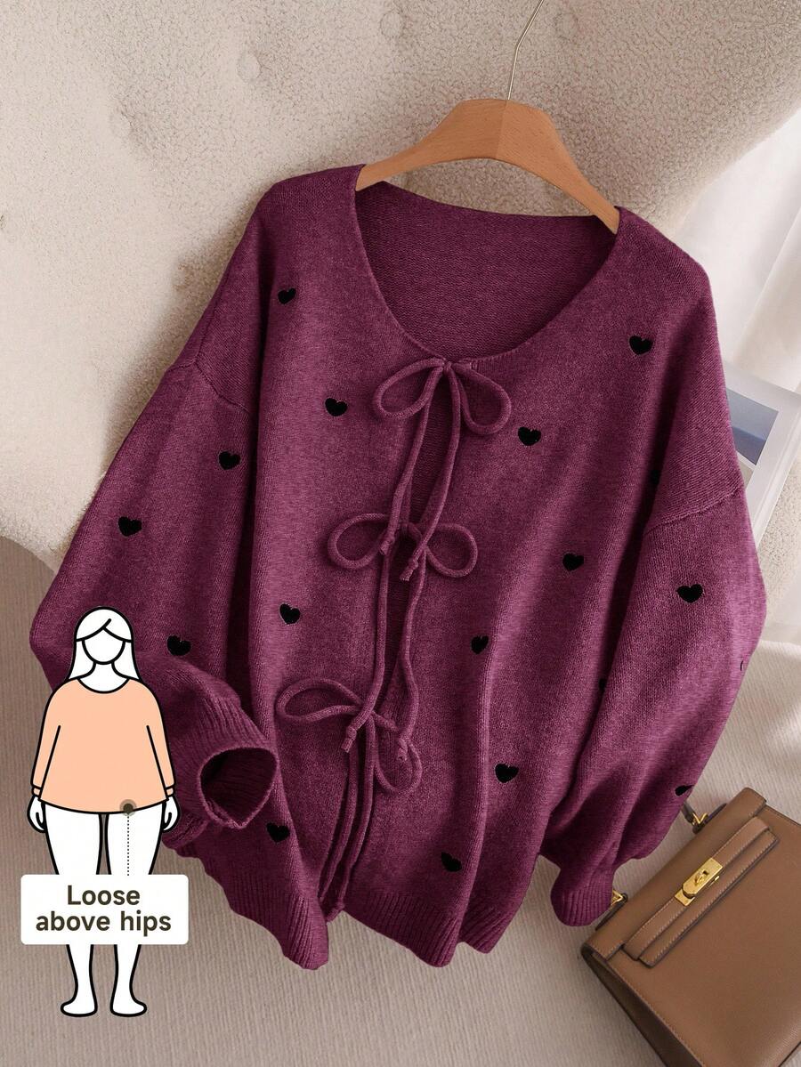 CosyJoli Cardigan lavorato a maglia a cuore per taglie comode, elegante moda francese, maglione/cappotto invernale