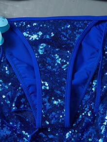 Swim Vcay Bộ đồ bơi 3 mảnh đính sequin không dây vai in hình sao biển kèm chân váy xếp tầng dành cho nữ. - Màu xanh lam - Xem 5