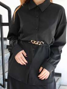 SILVIA DI SANTO 女士金属装饰长灯笼袖长衬衫，优雅时尚 - 黑色 - 查看 5