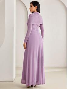 Feyla New Design Pleated Cinched Waist Elegant Romantic Party & Holiday Dress - Purple - View 6