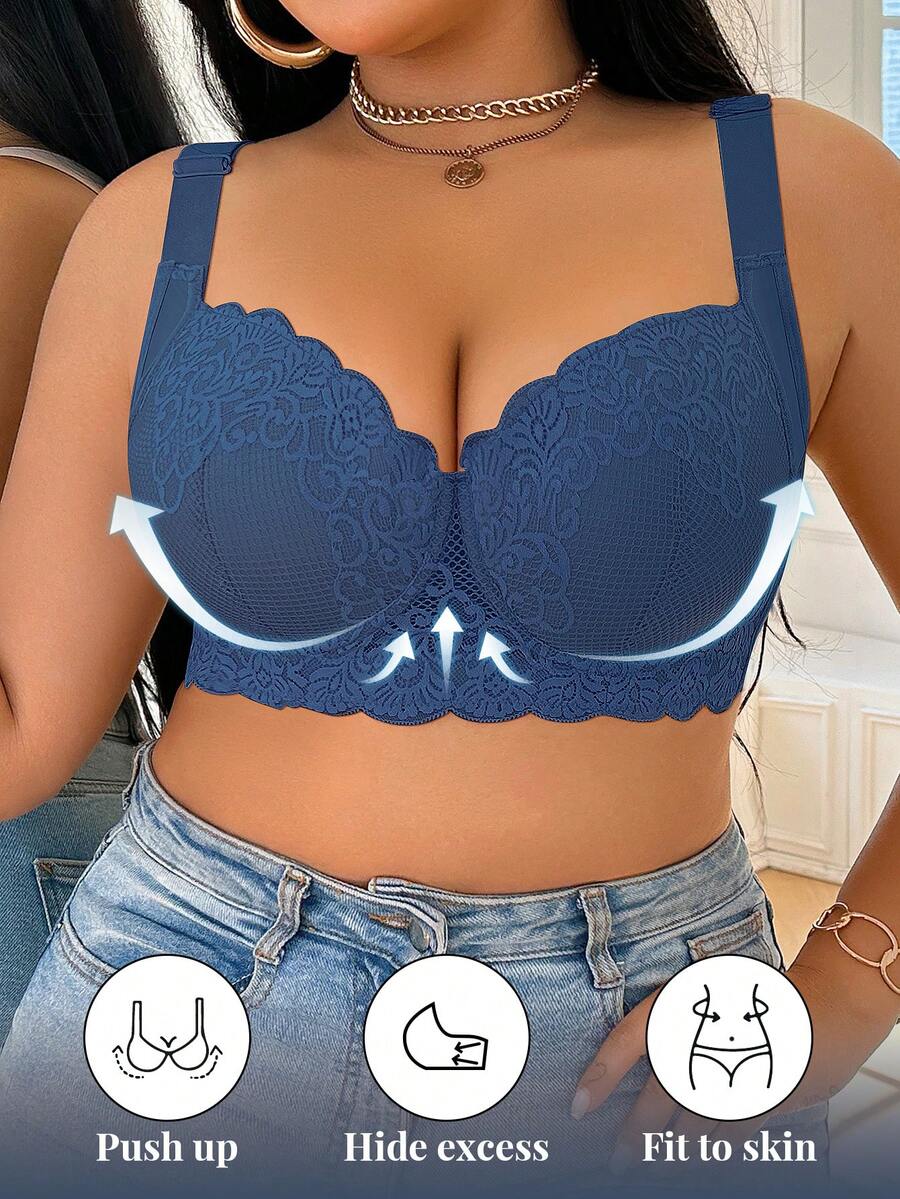 1件大码蕾丝舒适无痕支撑钢圈文胸