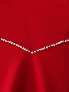 Váy chữ A tay bồng, cổ tròn, đính hạt màu đỏ cho bé gái, thích hợp mặc vào dịp năm mới, tiệc tùng, xuân/thu, đông, giáng sinh - Đỏ - Xem 5