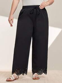 Momelise 大码女式镂空下摆休闲裤 - 黑色 - 查看 4