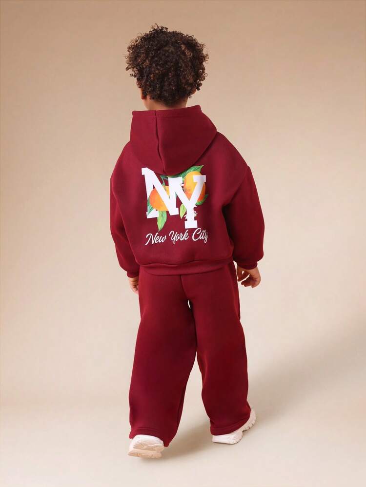 Burgundy Hoodie And Joggers Co-Ord Set With NYC Print