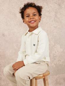 SUMWON Boys Cable Knit Polo Sweatshirt And Plaid Jogger Co-Ord Set With Collar And Drawstring - Apricot - View 3