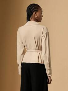 Briarwyn Eleganter einfarbiger Trenchcoat für Damen, beige, Herbst, langärmlig, gewebter Stoff mit Gürtel, Büro-Lässig, reguläre Länge, modische vielseitige Oberbekleidung - Weiss - Übersicht 4