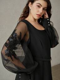 MOTF PREMIUM Vestido de festa/coquetel bordado de manga comprida para mulheres plus size, primavera/verão