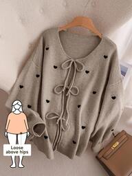 CosyJoli Damen Große Größen Herz gestrickter Cardigan, französisch elegante Mode Herbst/Winter Strickjacke