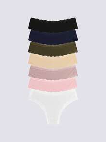 Loungeista 7pcs Comfortable Striped Cotton Bikini Panties Sexy Lingerie - Multicolor - View 3