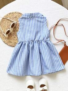 SHEIN Playful Pals 休闲条纹无袖收腰女婴连衣裙 - 彩色 - 查看 2
