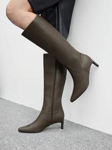 CUCCOO BIZCHIC Women's Fashion Versatile Commuting High Heel Mid-Calf Boots - Dark Grey - View 1