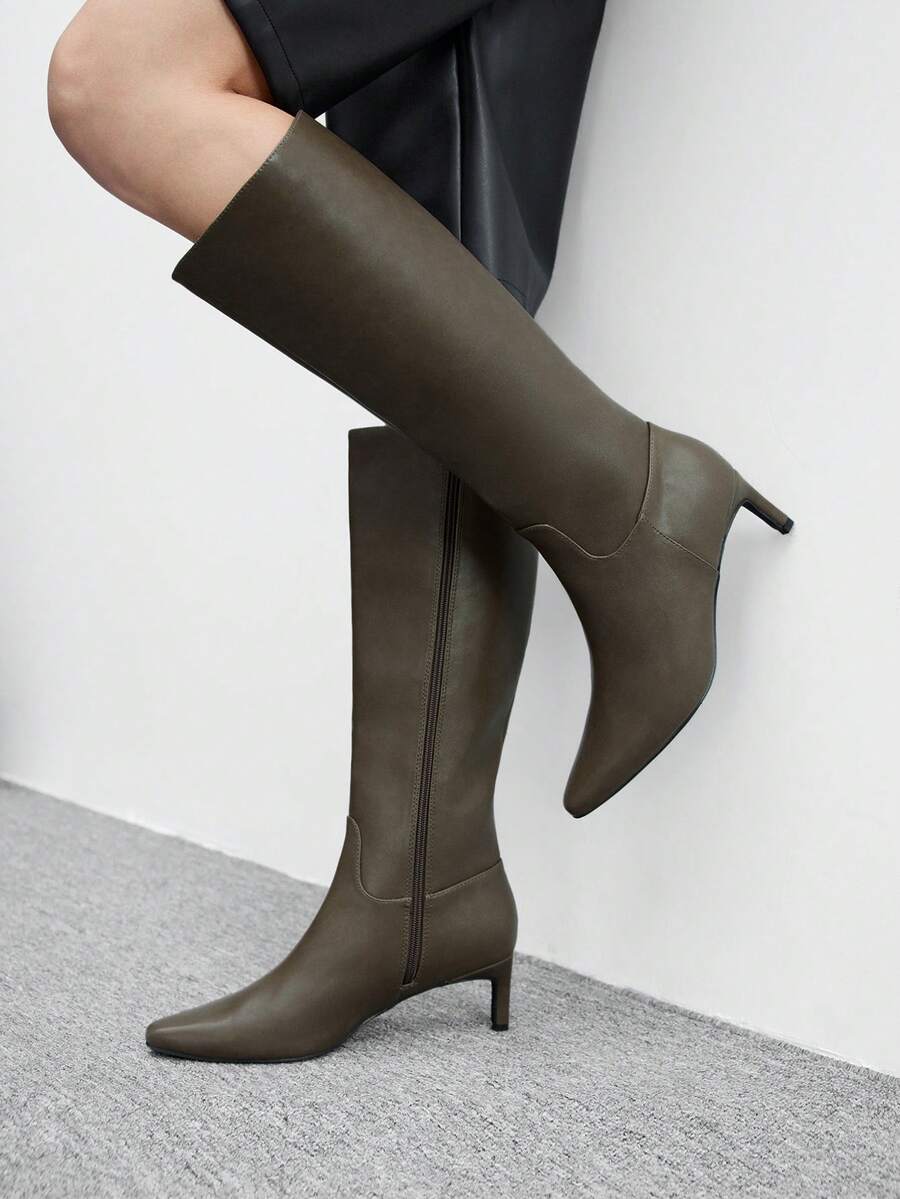 CUCCOO BIZCHIC Women's Fashion Versatile Commuting High Heel Mid-Calf Boots - Dark Grey - View 1
