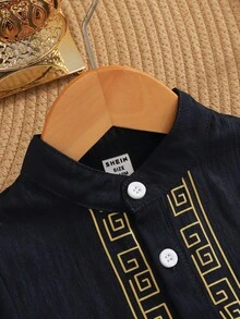 SHEIN Top de manga corta estilo medio oriental sencilla para niños, verano - Azul Marino - Ver 3