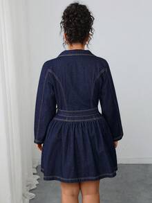 Elenzga Váy denim không co giãn màu xanh navy ôm sát thanh lịch cỡ lớn dành cho nữ, mùa thu/đông - Rửa tối - Xem 2
