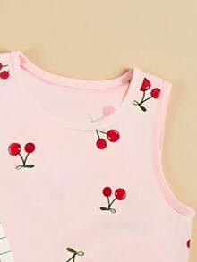 Women's Cherry Print Round Neck Casual Versatile Tank Top - Multicolor - View 3