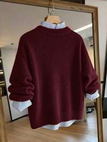 Franclia Elegant & Fashionable Young Simple Versatile Commuting Fitted Ruffled Collar Knit Cardigan Sweater For Women, Autumn/Winter - Rose Red - View 2