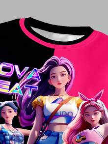 2pcs/Set KPOP Graphic Print Top, Tween Girl Crew Neck Sweatshirt And Leggings Set, Fashionable Casual, Suitable For Autumn/Winter - Multicolor - View 5